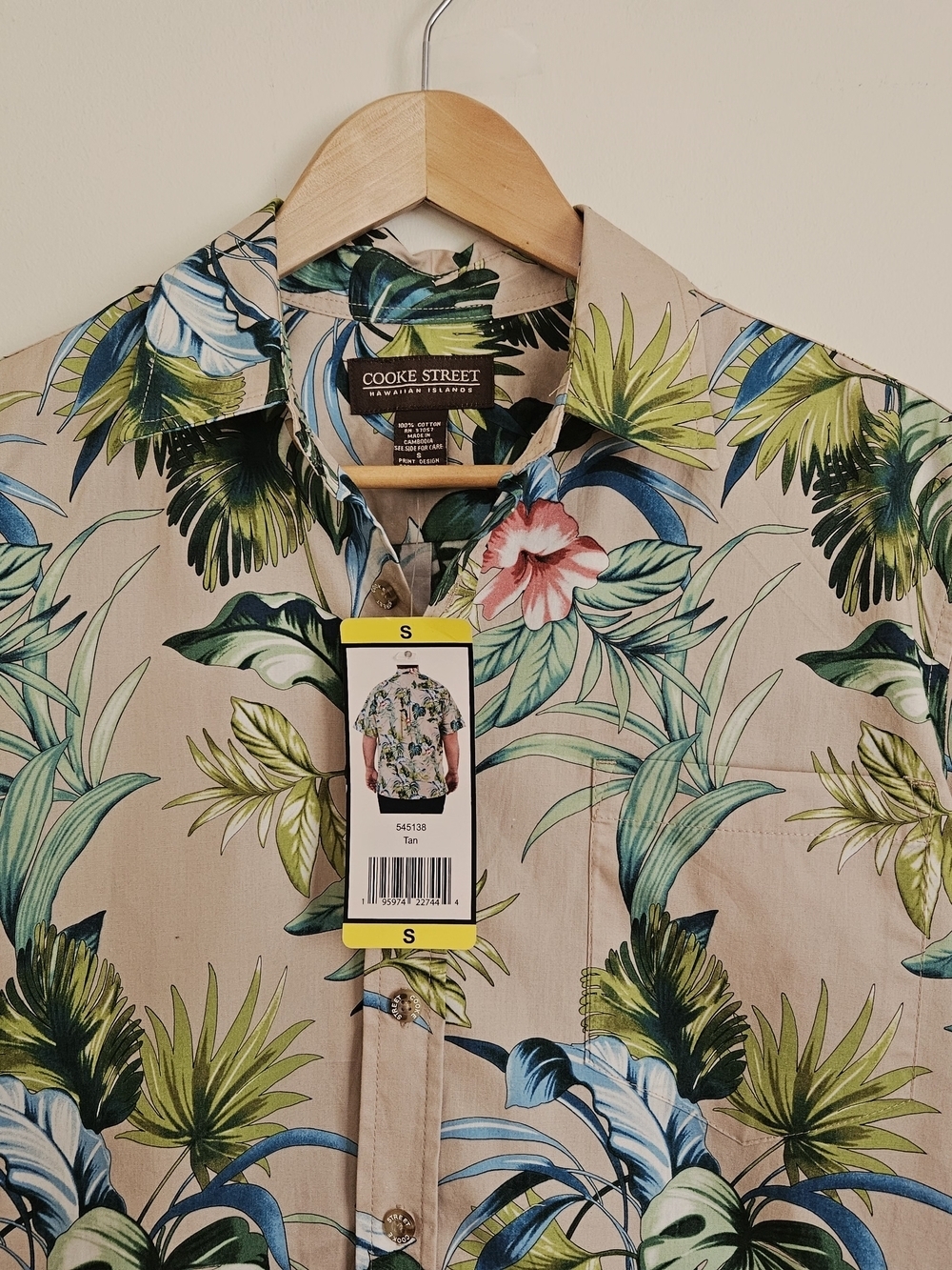 Cooke Street Men’s Tan Tropical Floral Button-Down Shirt - Picture 3 of 14